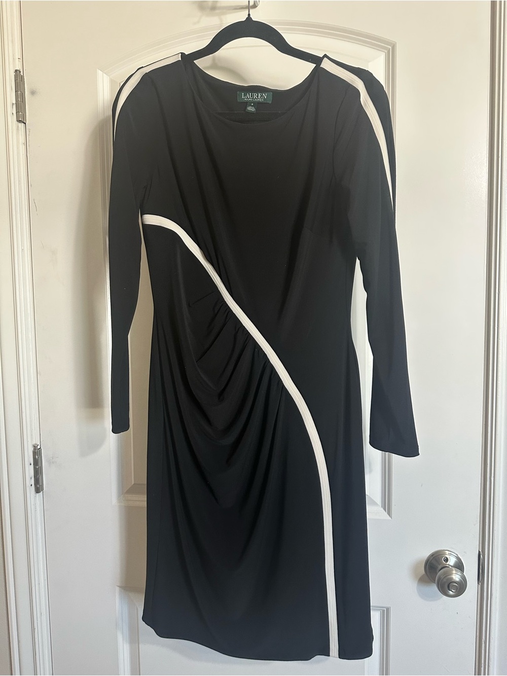 Ralph Lauren Black Long-Sleeve Sheath Dress with Cream Trim